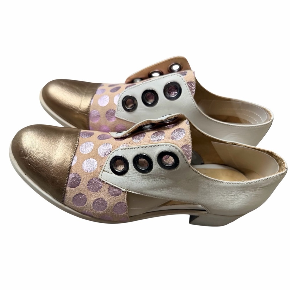 UNITY IN DIVERSITY Woman’s Gold & Pink Polka Dot Preppy Slip-On Loafers Size 40